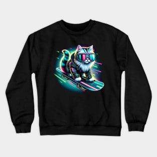 Snowboard Cyberpunk Cat Crewneck Sweatshirt